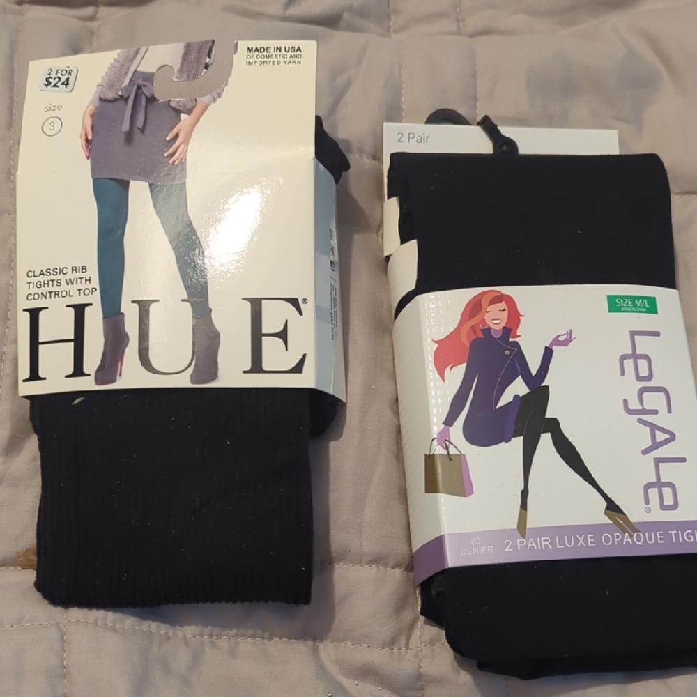 HUE Classic Black Ribbed Tights